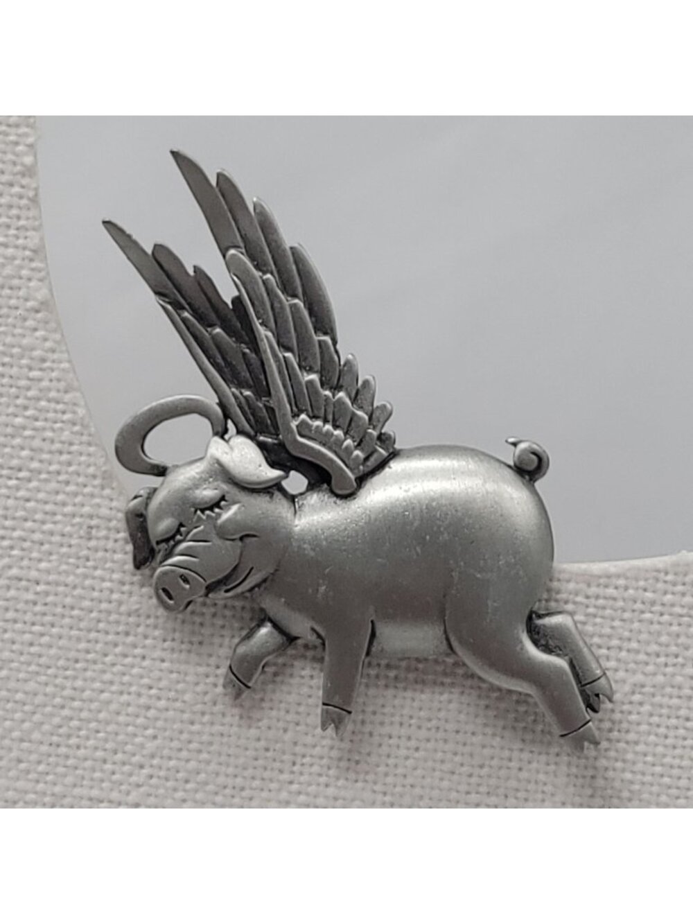 Flying Pig Pin Brooch JJ Pewter Angel Wings Vtg 1980s Fun Whimsical 2" Collectib